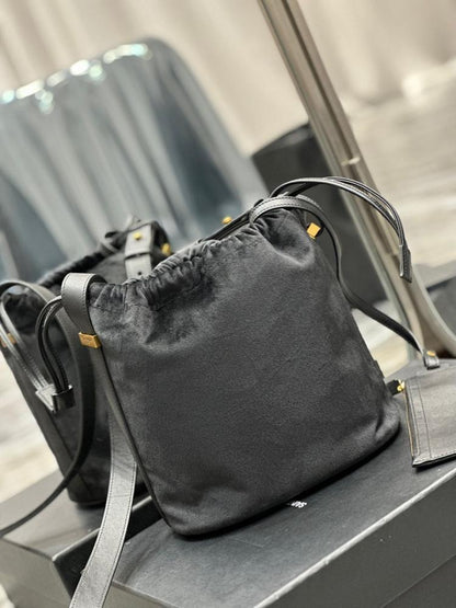Modern Elegant Embroidered Leather Bucket Bag