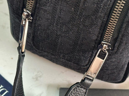 Modern Premium Black Printed Calfskin Top Handle Bag