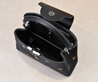 Italian-Inspired Luxury Black Denim Shoulder Bag